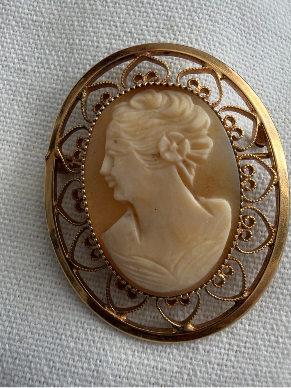 Gold-Tone Cameo Brooch with Cream Carved Profile